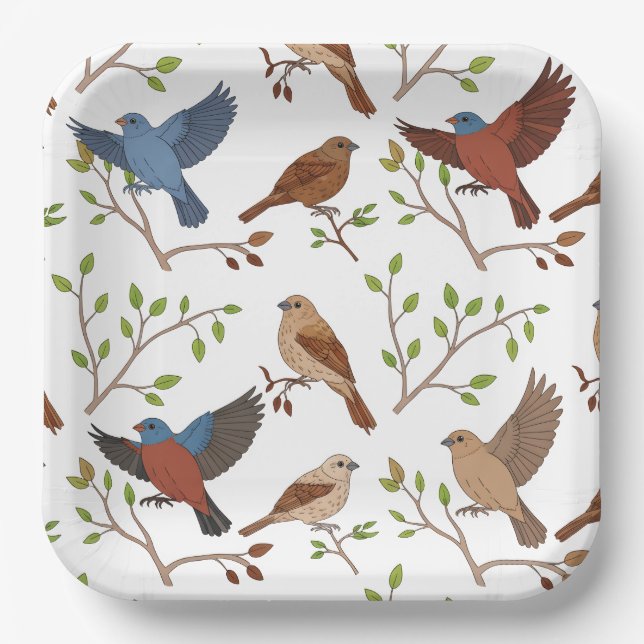 Assiettes En Carton Maison Bunting Birds Carré Motif (Recto)