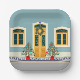 Assiettes En Carton Maison de fête portugaise de Noël