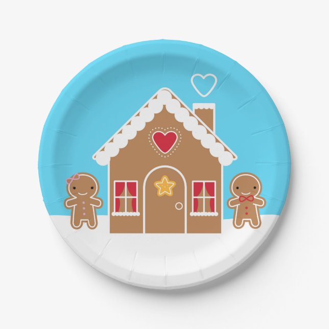 Assiettes En Carton Maison de pain d'épices de Noël Kawaii (Devant)