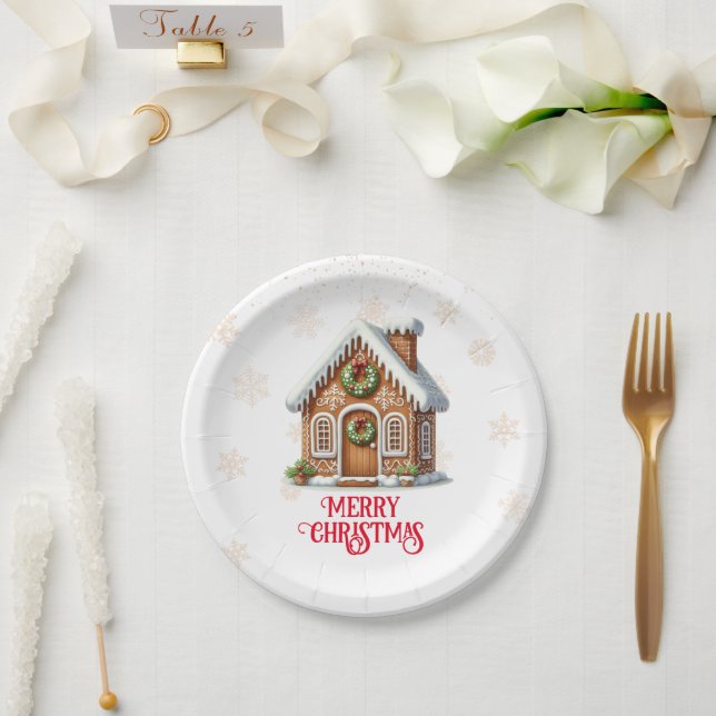 Assiettes En Carton Maison de pain d'épices Noël (Mariage)