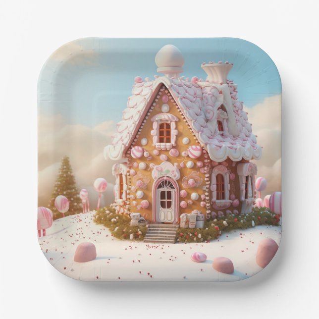 Assiettes En Carton Maison de pain d'épices Noël (Recto)