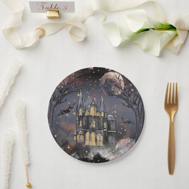 Assiettes En Carton Maison hantée | Arbre à Pleines lunes Éffrayantes  (Mariage)