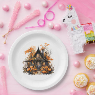 Assiettes En Carton Maison hantée avec Halloween Citrouille