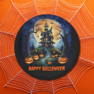 Assiettes En Carton Maison hantée d'Halloween avec parti Citrouille