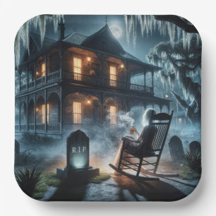 Assiettes En Carton Maison hantée d'Halloween avec pierre tombale