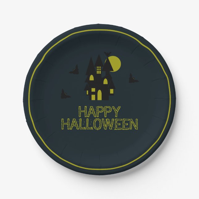 Assiettes En Carton Maison hantée, Joyeux Halloween (Devant)