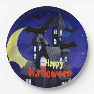 Assiettes En Carton Maison Haunée Halloween Plaques de papier personna