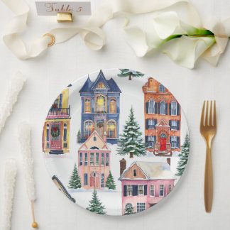 Assiettes En Carton Maisons de Noël Vintage Plaques en papier