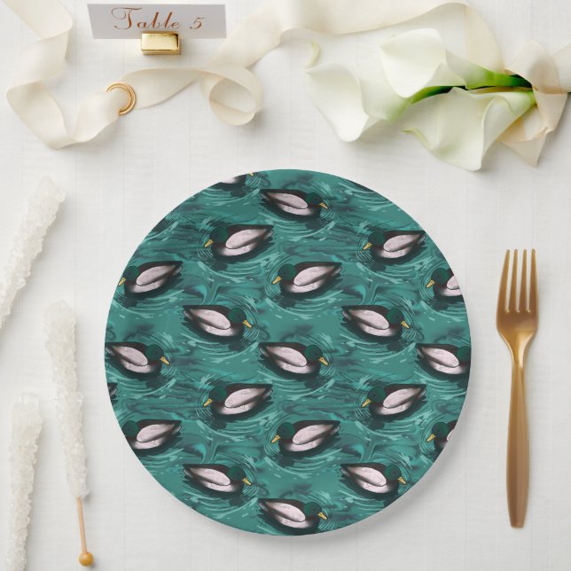 Assiettes En Carton Mallards La baignade dans le Motif aquatique (Mariage)