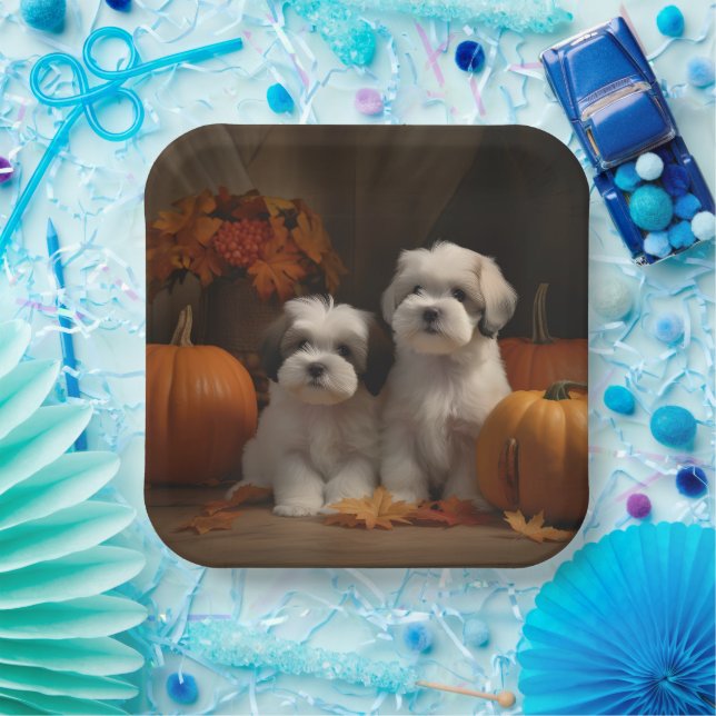 Assiettes En Carton Malti tzu Puppy Citrouille d'automne (Fête)