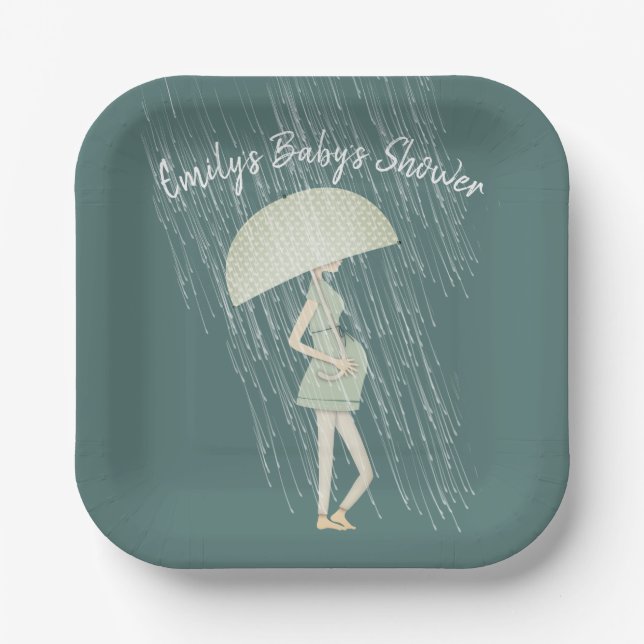 Assiettes En Carton Maman attenante avec parapluie (Recto)