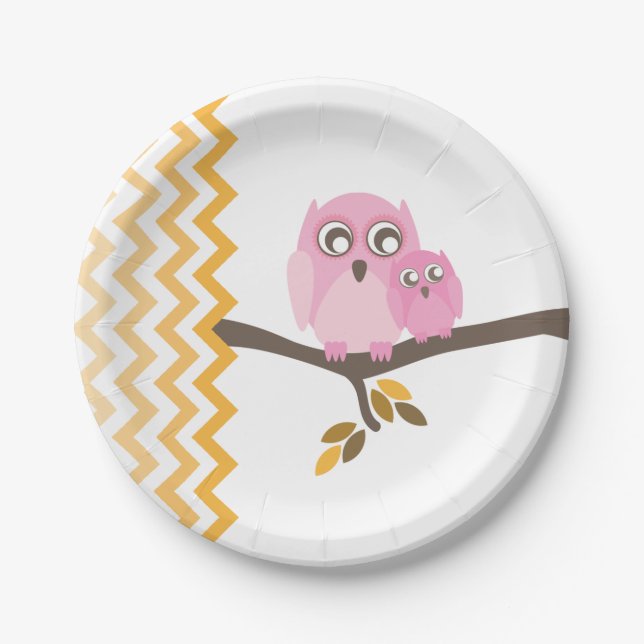 Assiettes En Carton Maman + Baby shower d'automne de hibou de bébé (Devant)