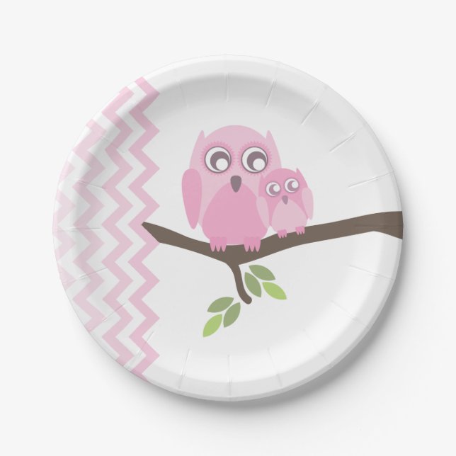 Assiettes En Carton Maman + Baby shower de hibou de bébé (Devant)