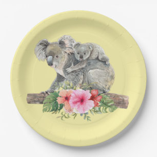 Assiettes En Carton Maman et bébé Koala s'ours d'eau douce