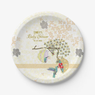 Assiettes En Carton Maman mignonne et bébé colibri floral