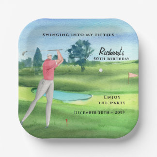 Assiettes En Carton Man Golf Player Swinging Fifties 50th Birthday