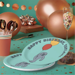 Assiettes En Carton Manatee et Ballons fête d'anniversaire personnalis