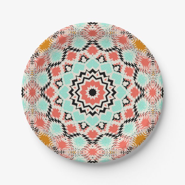 Assiettes En Carton Mandala abstrait en rond sans joint (Devant)
