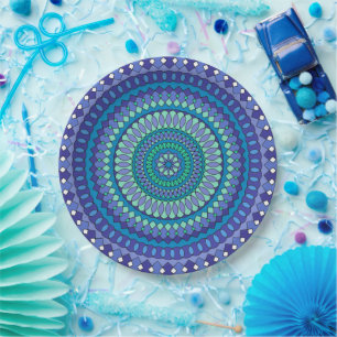Assiettes En Carton Mandala bleu turquoise et turquoise motif classiqu