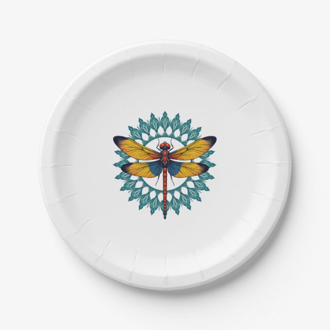 Assiettes En Carton Mandala Dragonfly - Lotus Flower Insect Lover Ento (Devant)
