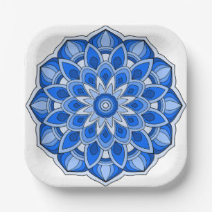 Assiettes En Carton Mandala en carton bleu