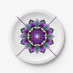 Assiettes En Carton Mandala Motif 02 en plaque de papier violet