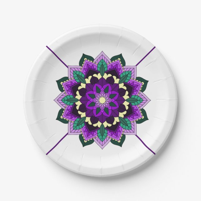 Assiettes En Carton Mandala Motif 02 en plaque de papier violet (Devant)