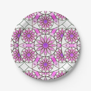 Assiettes En Carton Mandala, motif, lavande, rose, rose chaud, blanc