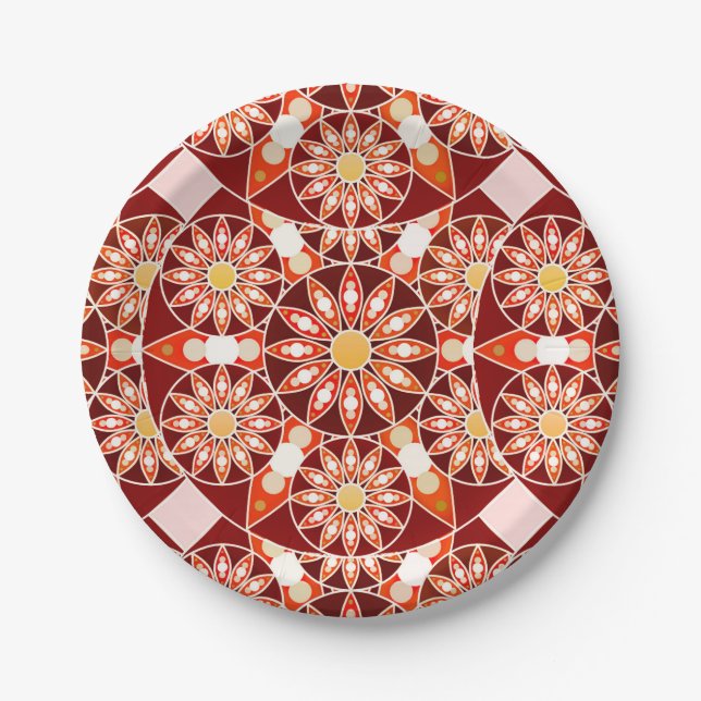 Assiettes En Carton Mandala motif, marron, rouille, bronzage, beige (Devant)