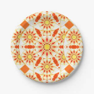 Assiettes En Carton Mandala motif, rouge brique, rouille, or