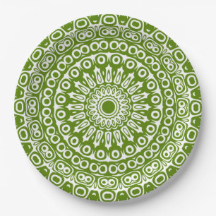 Assiettes En Carton Mandala Vert Motif Naturel