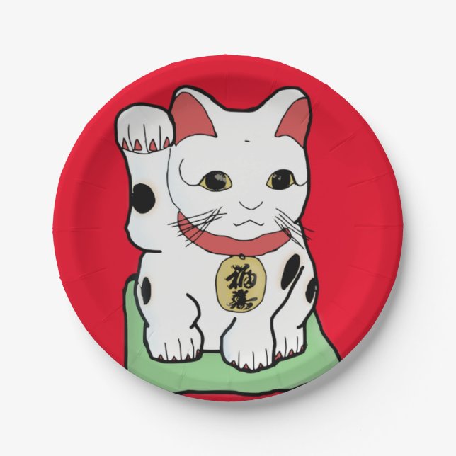 Assiettes En Carton Maneki-Neko /Lucky Cat Emoji (Devant)