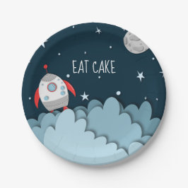 Assiettes En Carton Manger Gâteau Spacecraft Lune Espace extra-atmosph