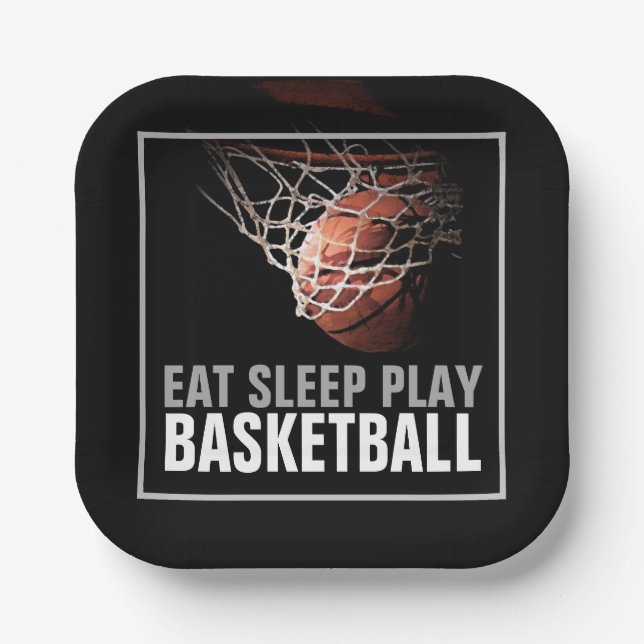 Assiettes En Carton Manger Sommeil Jouer Basket-Ball Artwork Motivatio (Recto)