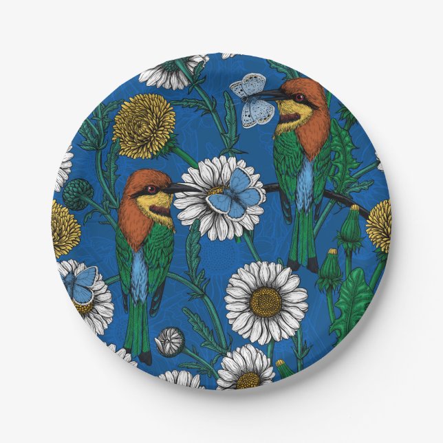 Assiettes En Carton Mangeurs d'abeilles sur bleu (Devant)