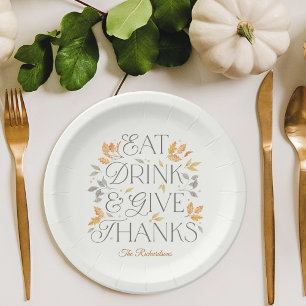 Assiettes En Carton Mangez Boire Donnez Merci Thanksgiving Party Plaqu