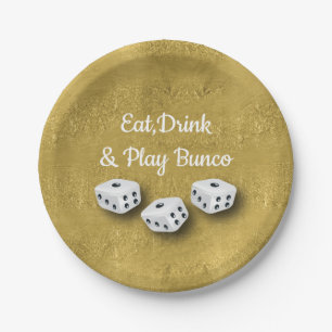 Assiettes En Carton Mangez, buvez et jouez Gold Dice Bunco