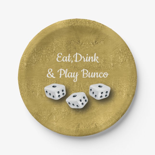 Assiettes En Carton Mangez, buvez et jouez Gold Dice Bunco (Devant)