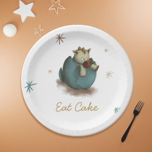 Assiettes En Carton Mangez le gâteau bébé Dinosaure Hatching Neutral P