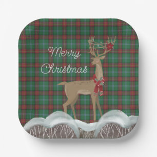 Assiettes En Carton Manitoba Tartan provincial et cerf de Noël