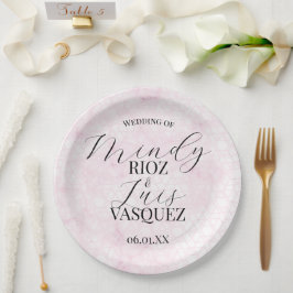 Assiettes En Carton Marble Abstract Pink Wedding Script Black 