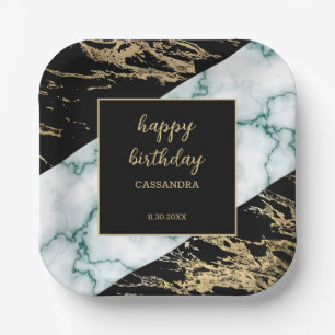 Assiettes En Carton Marbre blanc or Paint Paint Texture Anniversaire