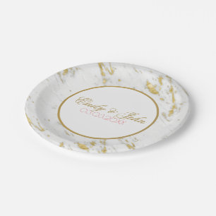 Assiettes En Carton Marbre blanc Parties scintillant Or - Enregistrer 