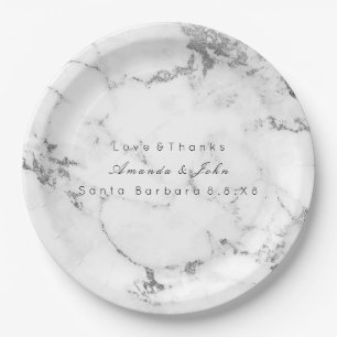 Assiettes En Carton Marbre blanc Pierre Carrara Gris Argent minimal