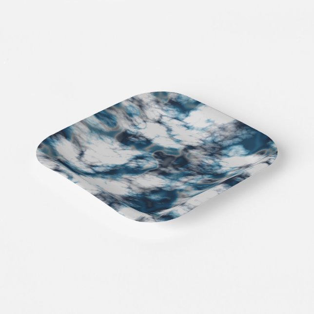 Assiettes En Carton Marbre bleu (Angulaire)