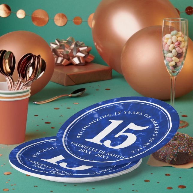 Assiettes En Carton Marbre Bleu Élégant 15 Anniversaire Du Travail (Multi)