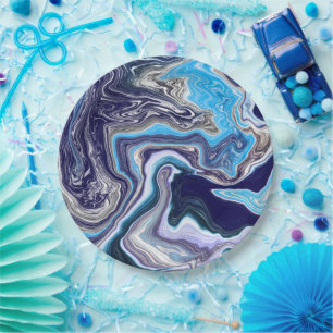 Assiettes En Carton Marbre bleu Fluid Art Anniversaire
