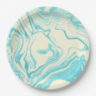 Assiettes En Carton Marbre cool design en Turquoise et Crème