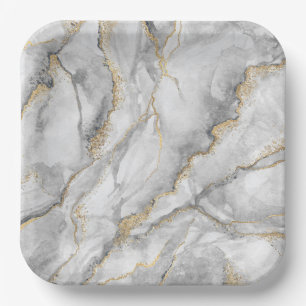 Assiettes En Carton Marbre d'argent blanc or assez
