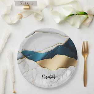 Assiettes En Carton Marbre de pierre de turquoise blanche Cool or
